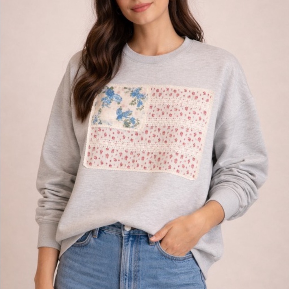 Vintage Havana Gray Sweatshirt with Floral Flag Design